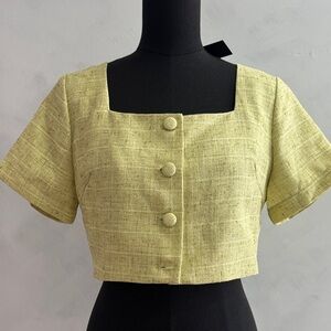 Women's Square-Neck Cropped Button Front Top - Light Olive
